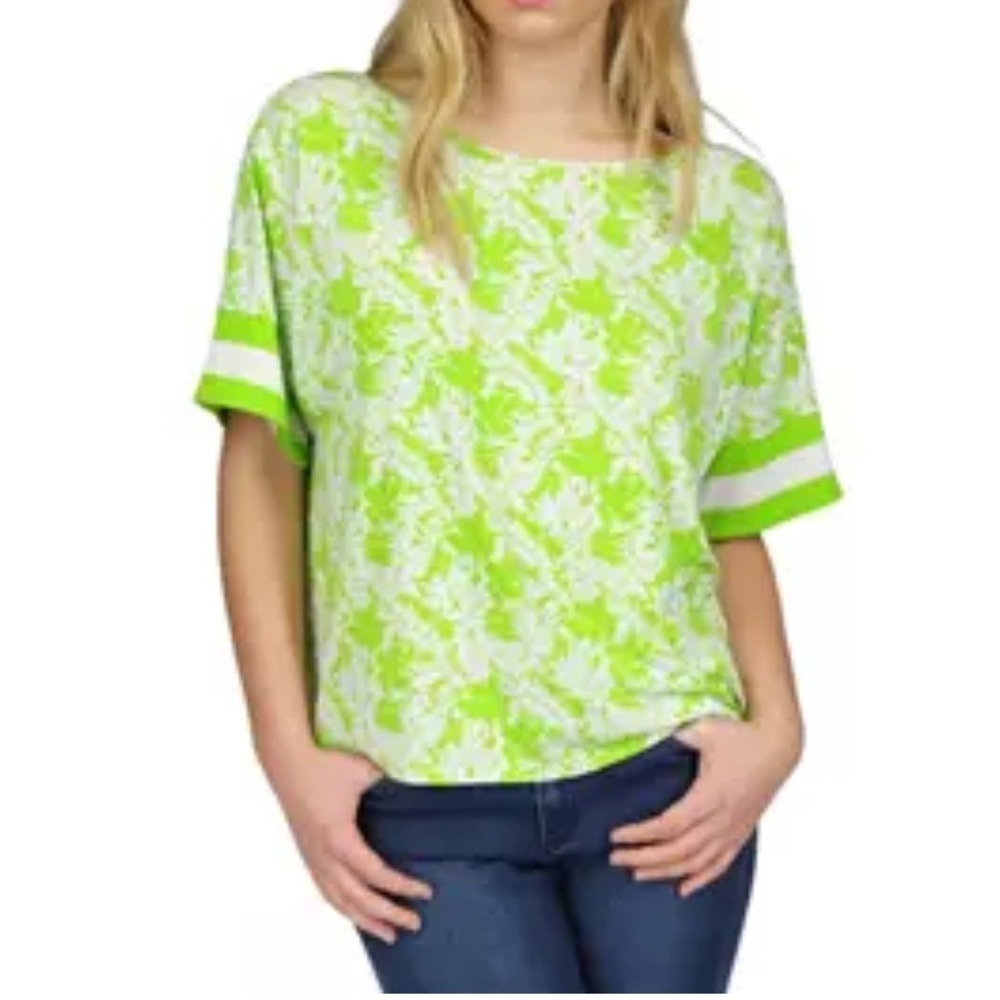 Michael Michael Kors Palm print boat neck short sleeve top size 1X NWT